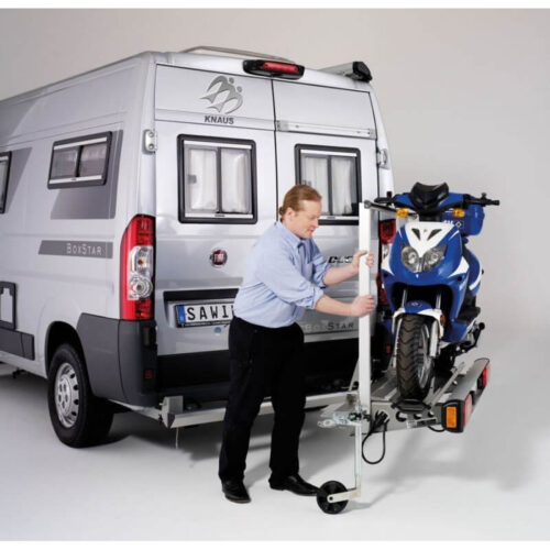 Porte-motos pour fourgons Agito 1 Le porte-motos pour fourgons Agito 1 s'ouvre facilement grâce à la roue jockey même lourdement chargé