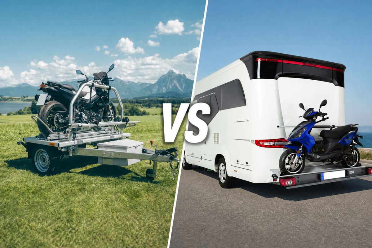 Quelle solution choisir entre porte-moto ou remorque transversale pour transporter sa moto en camping-car
